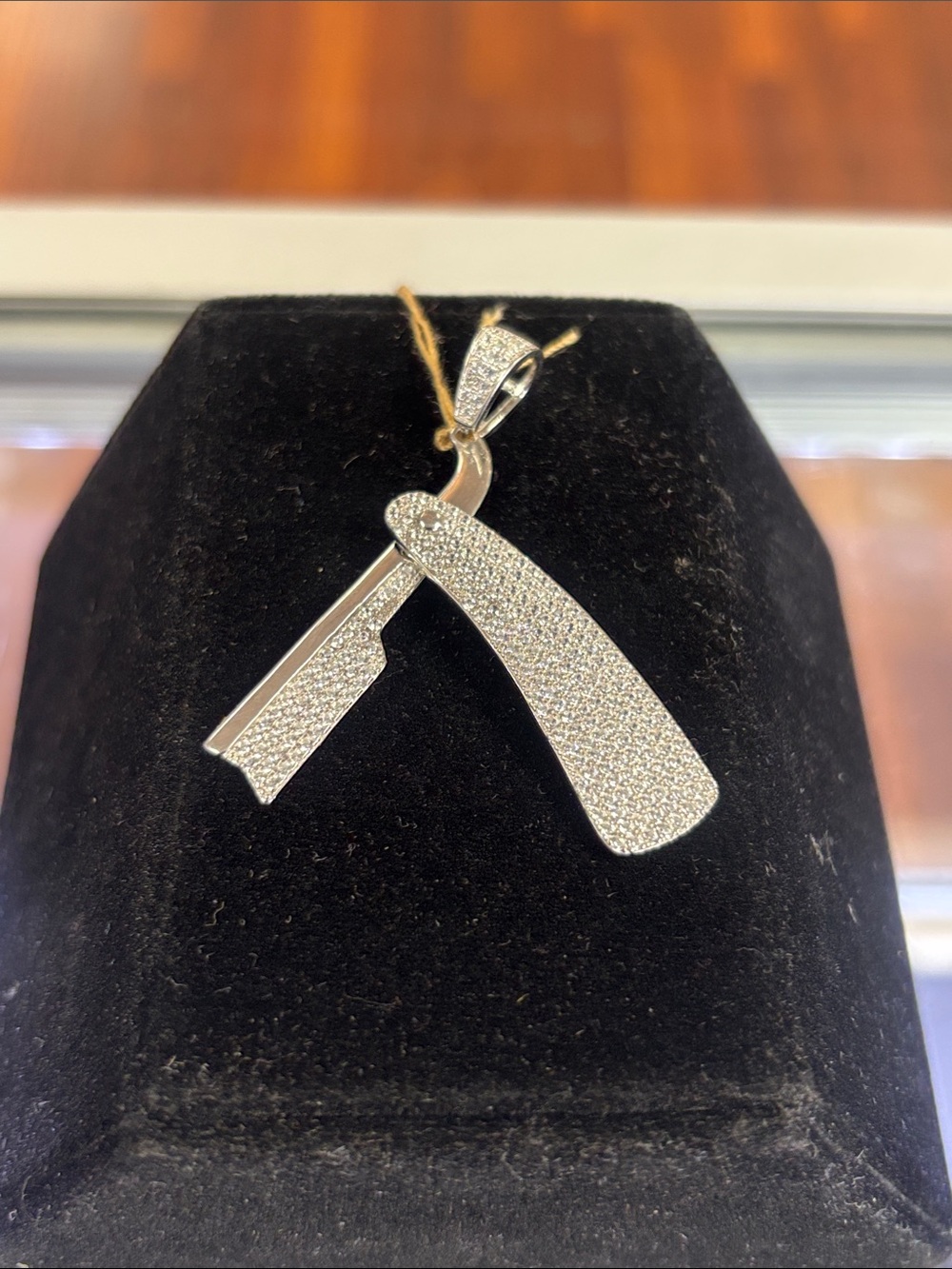 Sterling Silver Pave Razor Pendant Necklace - Silver